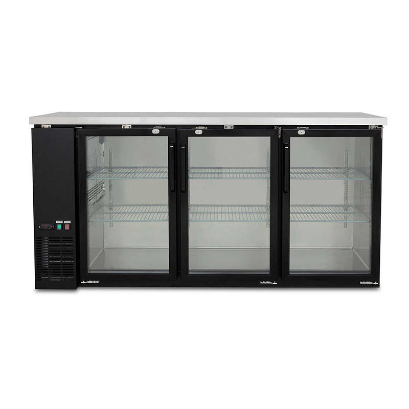 AG Three Door Commercial Glass Door Bar Fridge with Stainless Steel Counter