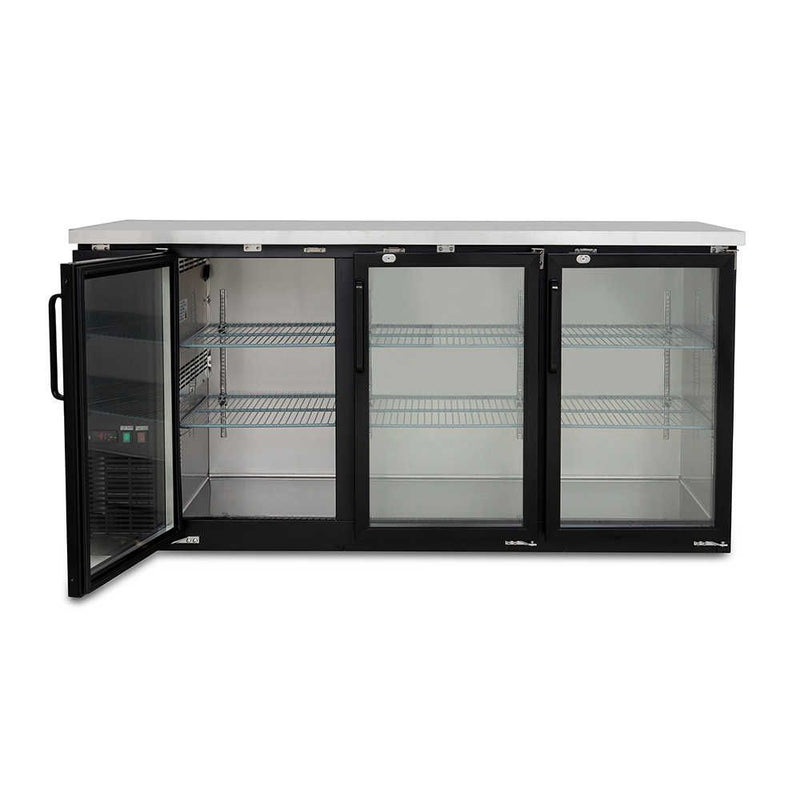 AG Three Door Commercial Glass Door Bar Fridge with Stainless Steel Counter