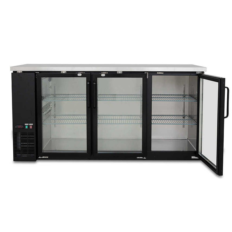 AG Three Door Commercial Glass Door Bar Fridge with Stainless Steel Counter