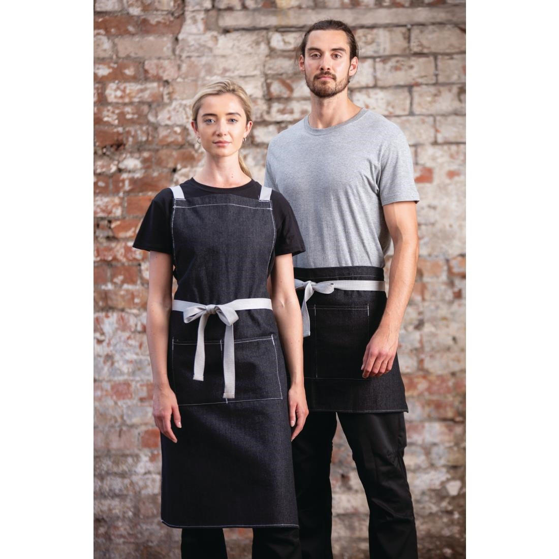 Southside Waist Apron Denim Black with Grey Ties - B995