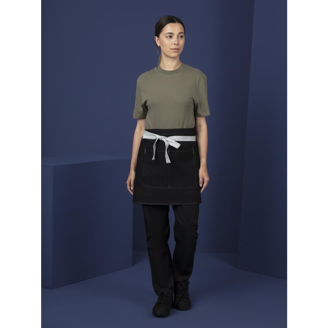 Southside Waist Apron Denim Black with Grey Ties - B995