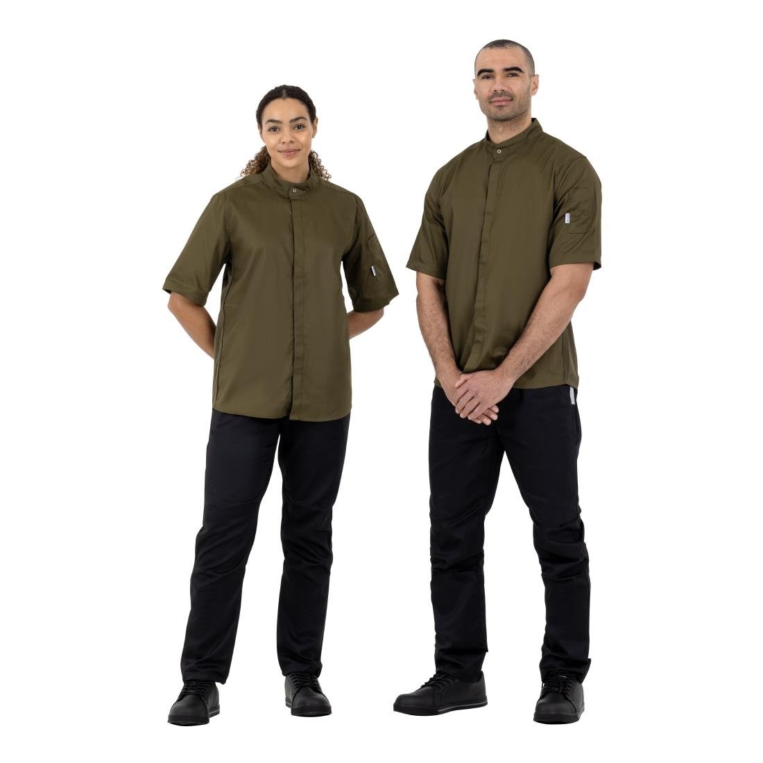 Southside Band Collar Chef Jacket Khaki Size XL - BA001-XL