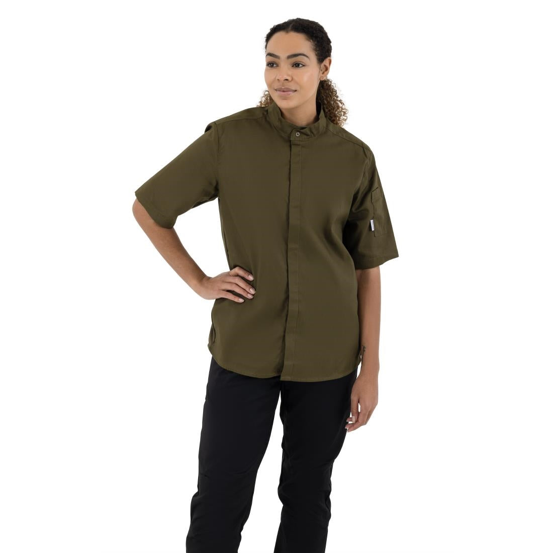 Southside Band Collar Chef Jacket Khaki Size M - BA001-M