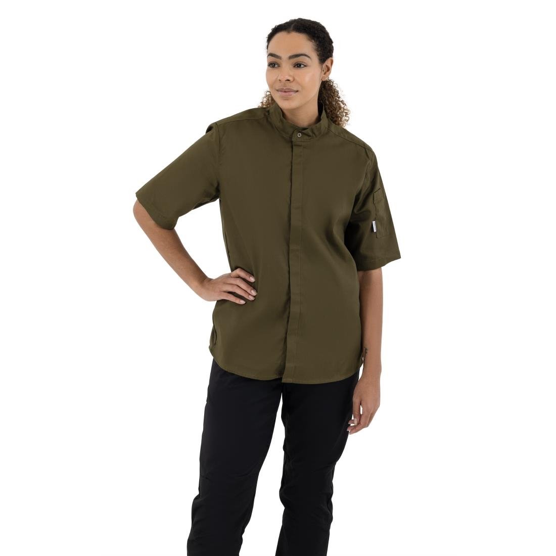 Southside Band Collar Chef Jacket Khaki Size XL - BA001-XL