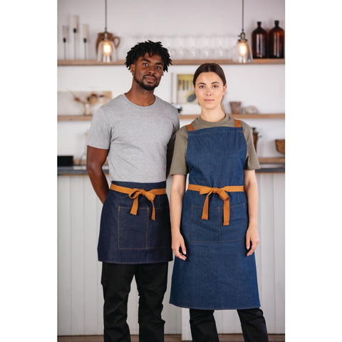 Southside Waist Apron Denim Blue with Tan Ties - BB465