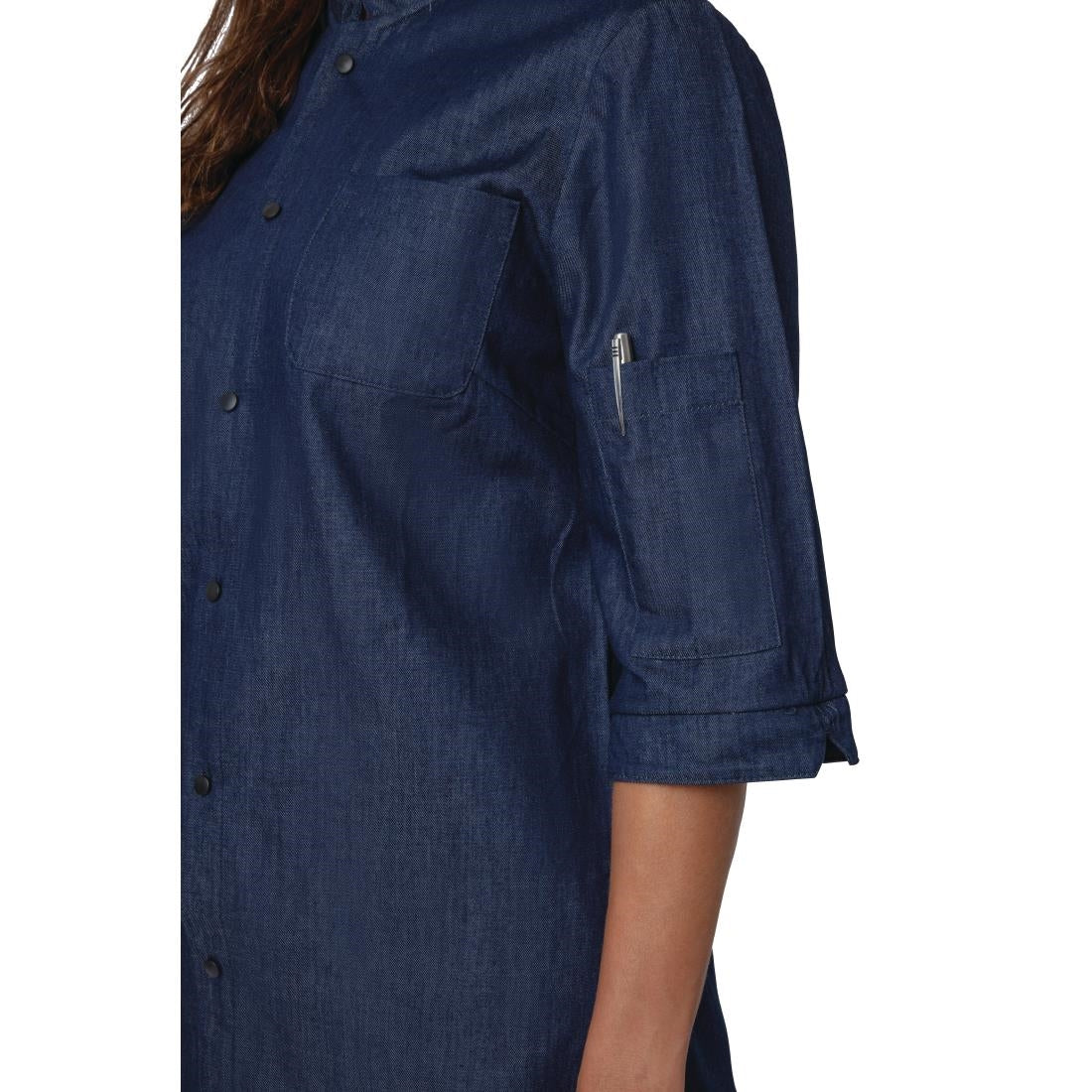 Southside NY Queens Womens Denim Lightweight Chefs Shirt Size L - BA003-L