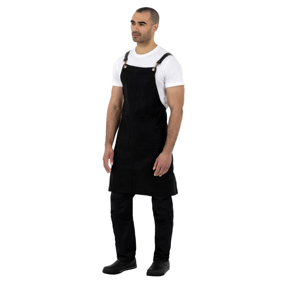 Southside Linen Blend Bib Apron Black - BB691