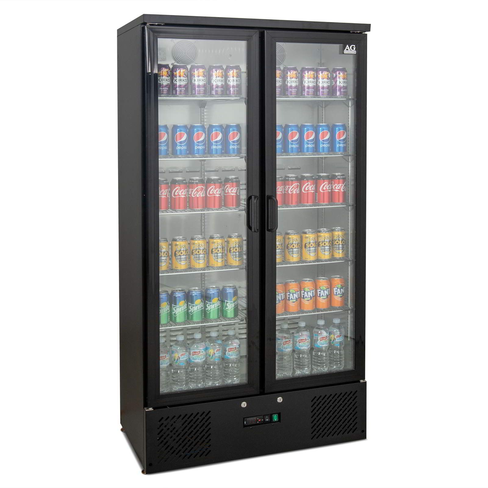 AG 477L Upright Double Glass Door Display / Backbar Fridge - Black