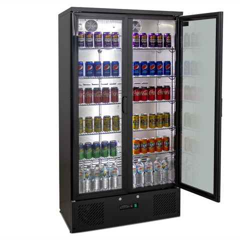 AG Equipment 477L Upright Double Glass Door Display / Backbar Fridge - Black B500G