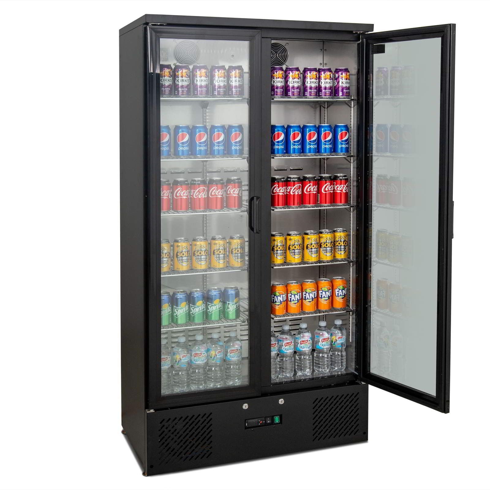 AG Equipment 477L Upright Double Glass Door Display / Backbar Fridge - Black B500G