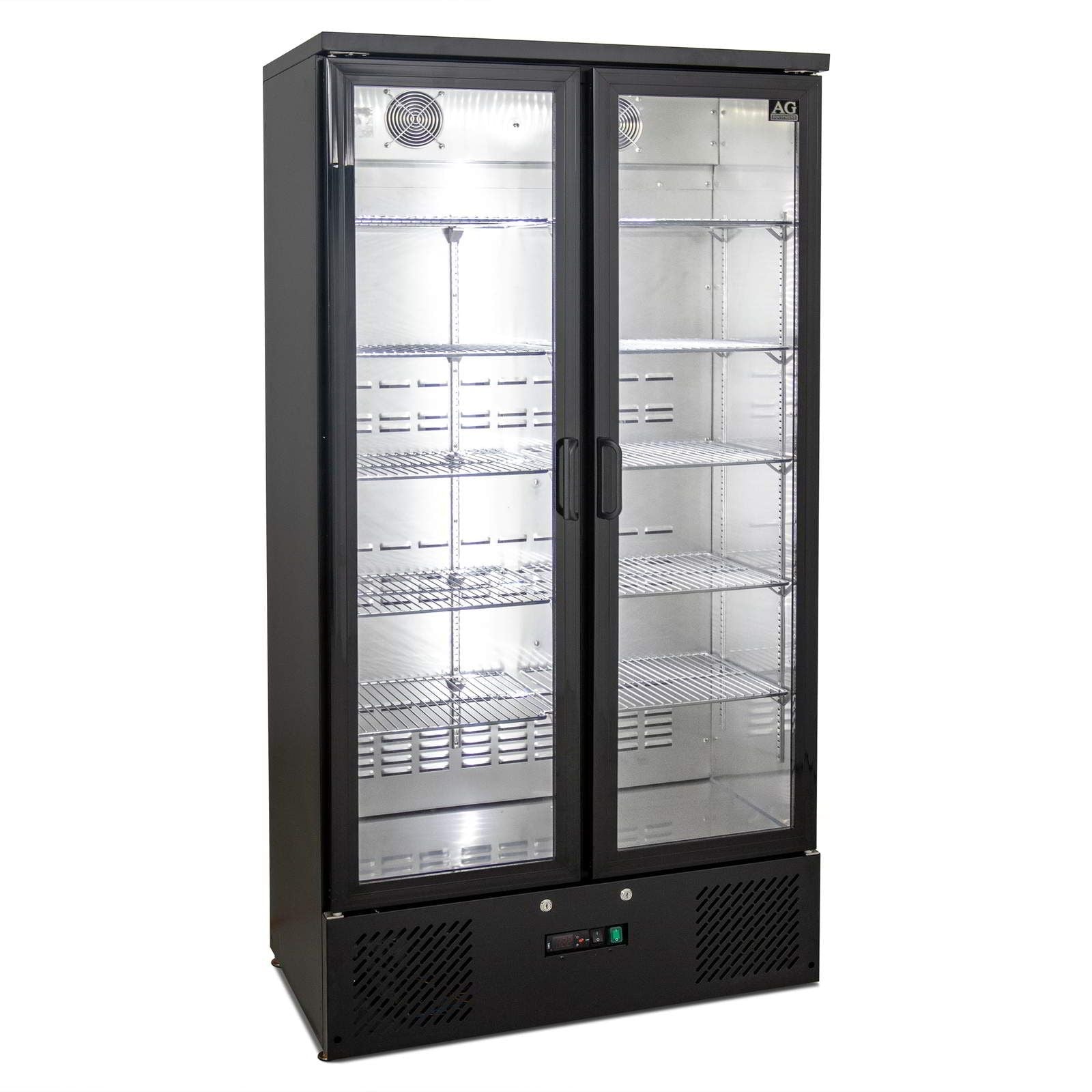 AG 477L Upright Double Glass Door Display / Backbar Fridge - Black