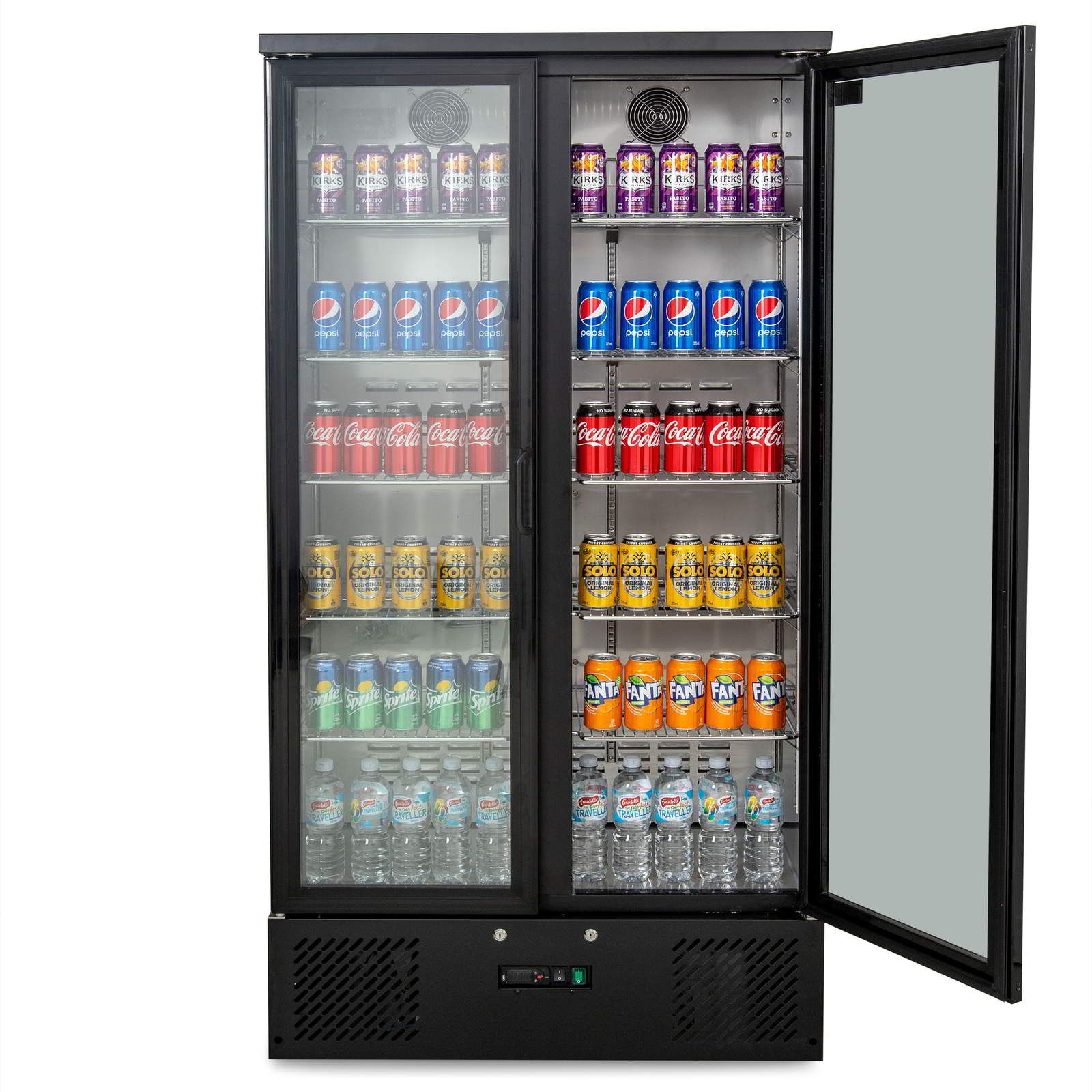AG Equipment 477L Upright Double Glass Door Display / Backbar Fridge - Black B500G