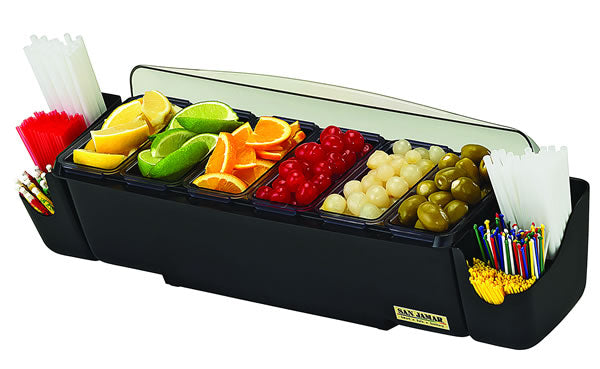 San Jamar The Dome Garnish Centre 590mm x 180mm x 130mm with Caddies or 520mm x 180mm x 130mm without Caddies - BD4006S