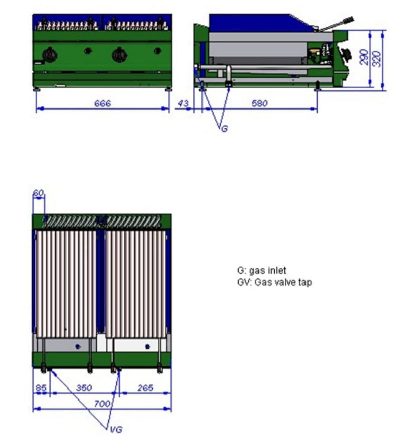 Fagor 700 Series BG7-10 Gas Charcoal 2 Grid Grill - Natural Gas/LPG