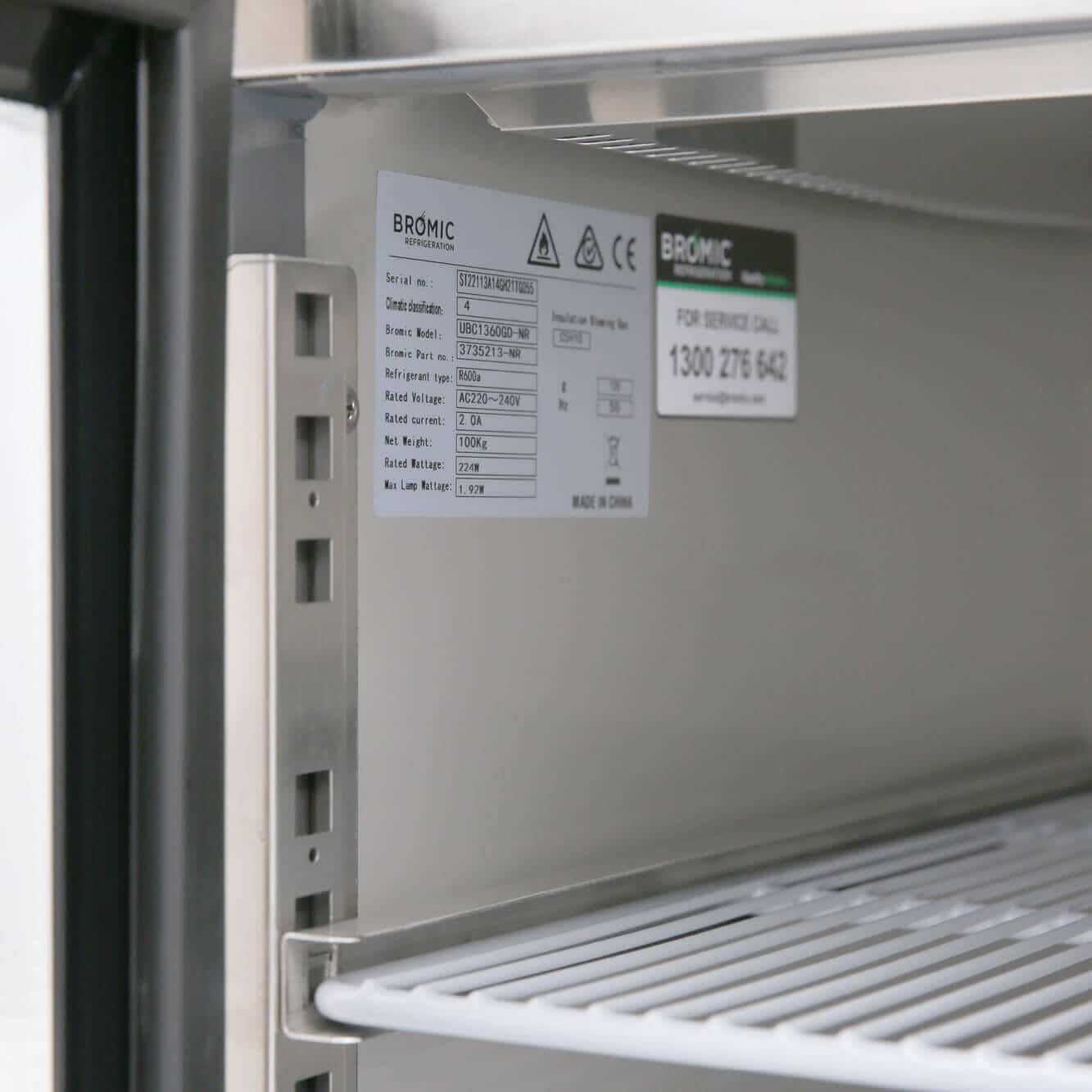 Bromic Under Bench Display Fridge - 282L - 2 Doors - Glass UBC1360GD-NR