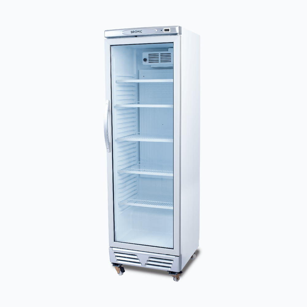 Bromic Upright Display Fridge - 372L - 1 Door - Flat Glass - White with Silver Trim GM0374-NR