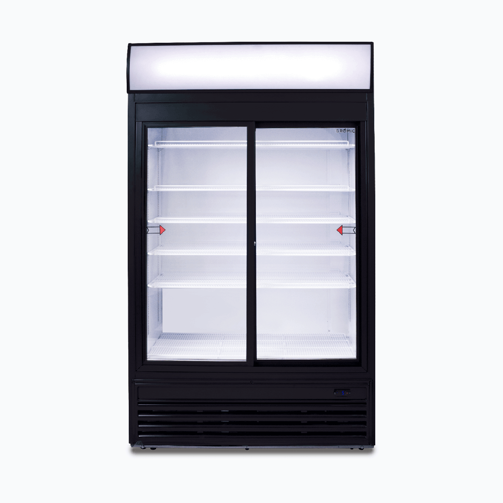 Bromic Upright Display Fridge - 945L - 2 Doors - Sliding - Flat Glass - Lightbox GM0980LS-NR