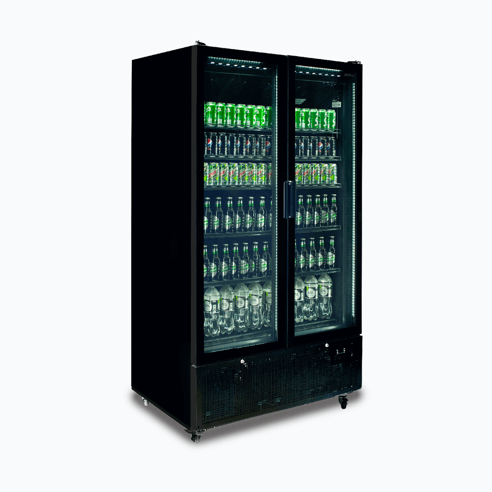 Bromic Upright Display Fridge - 1126L - 2 Door - Flat Glass - Black GM1100B-NR