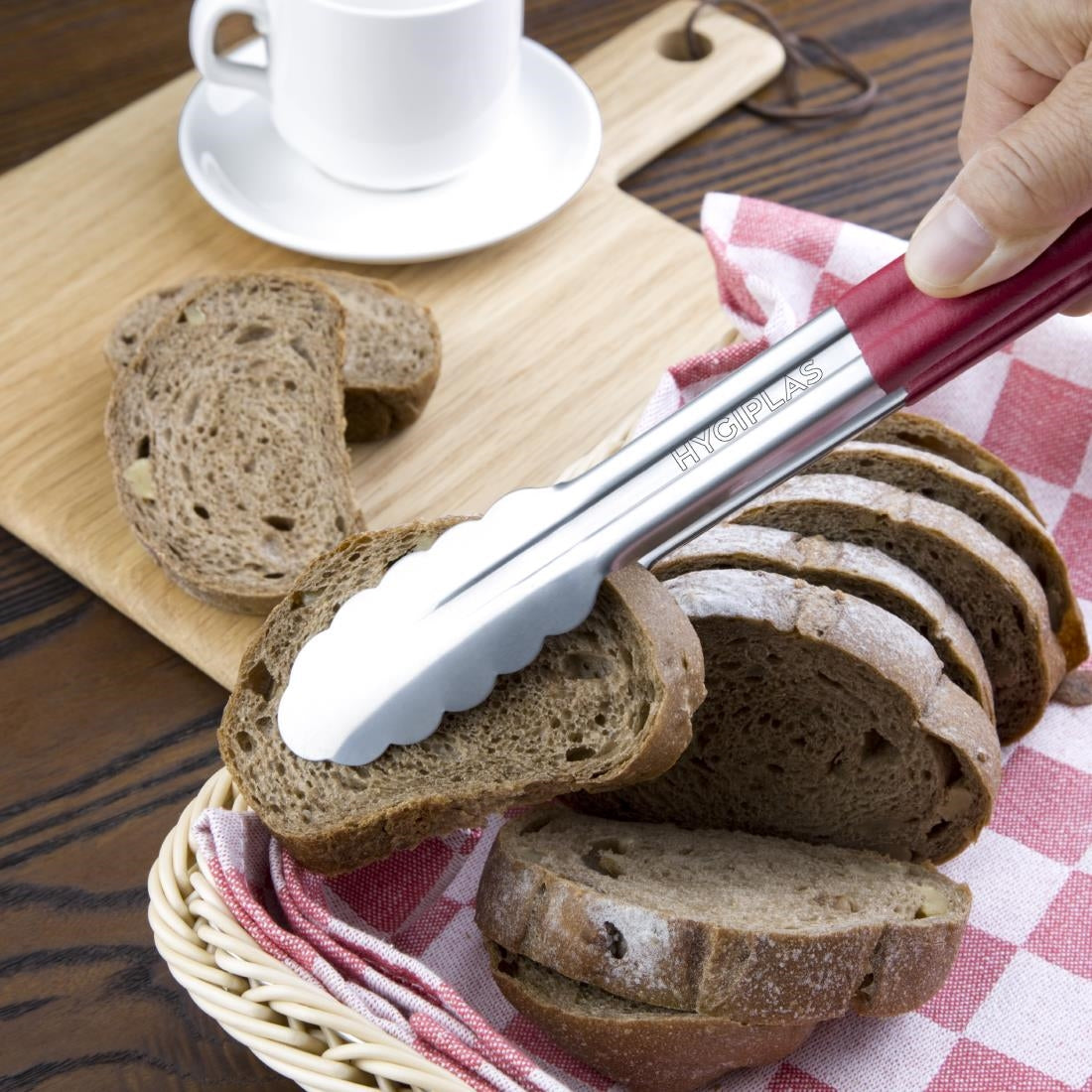 Hygiplas Colour Coded Red Serving Tongs 300mm - CB154