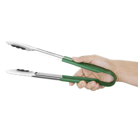 Hygiplas Colour Coded Green Serving Tongs 300mm - CB155