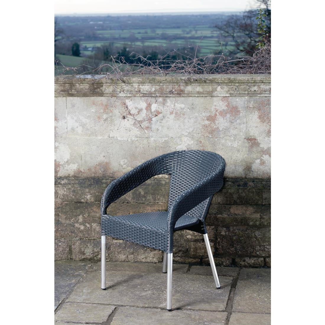 Bolero Wicker Wraparound Bistro Chairs Charcoal (Pack of 4) - CG223