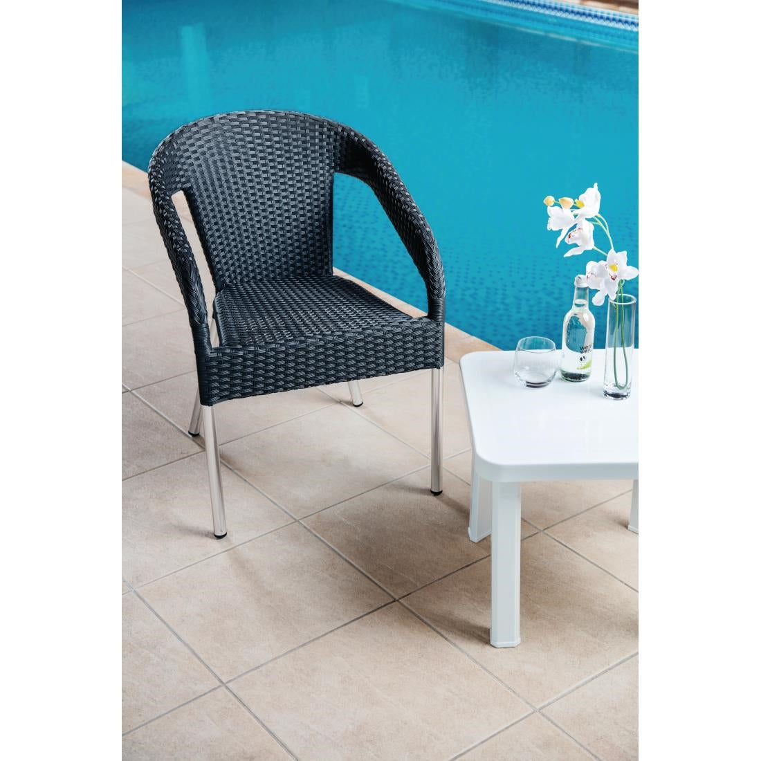 Bolero Wicker Wraparound Bistro Chairs Charcoal (Pack of 4) - CG223