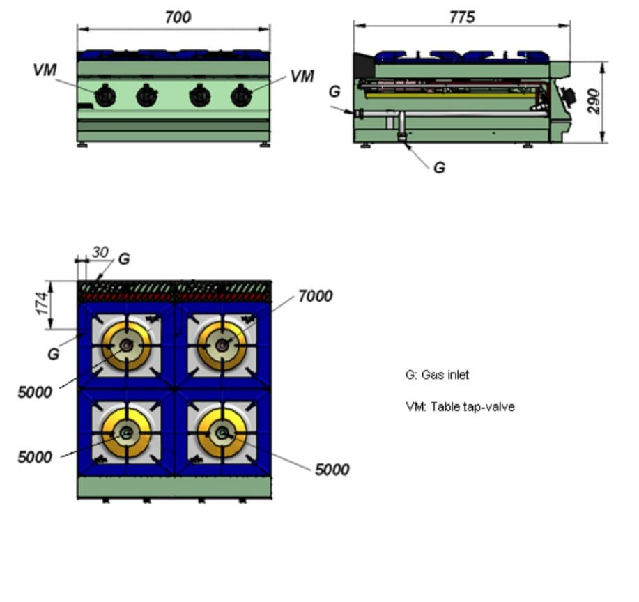 Fagor 700 Series CG7-H Natural Gas Burner SS Boiling Top - 4 or 6 Burner
