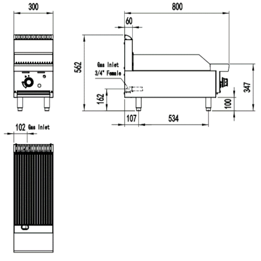 CookRite Single Burner Radiant Chargrill - 300MM width - LPG