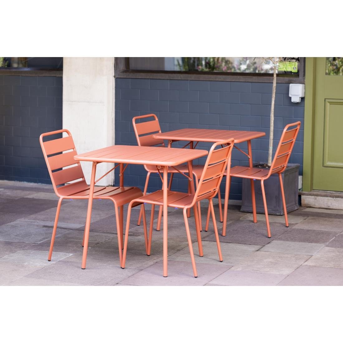 Bolero Terracotta Slatted Steel Side Chairs (4 Pack) - CK063