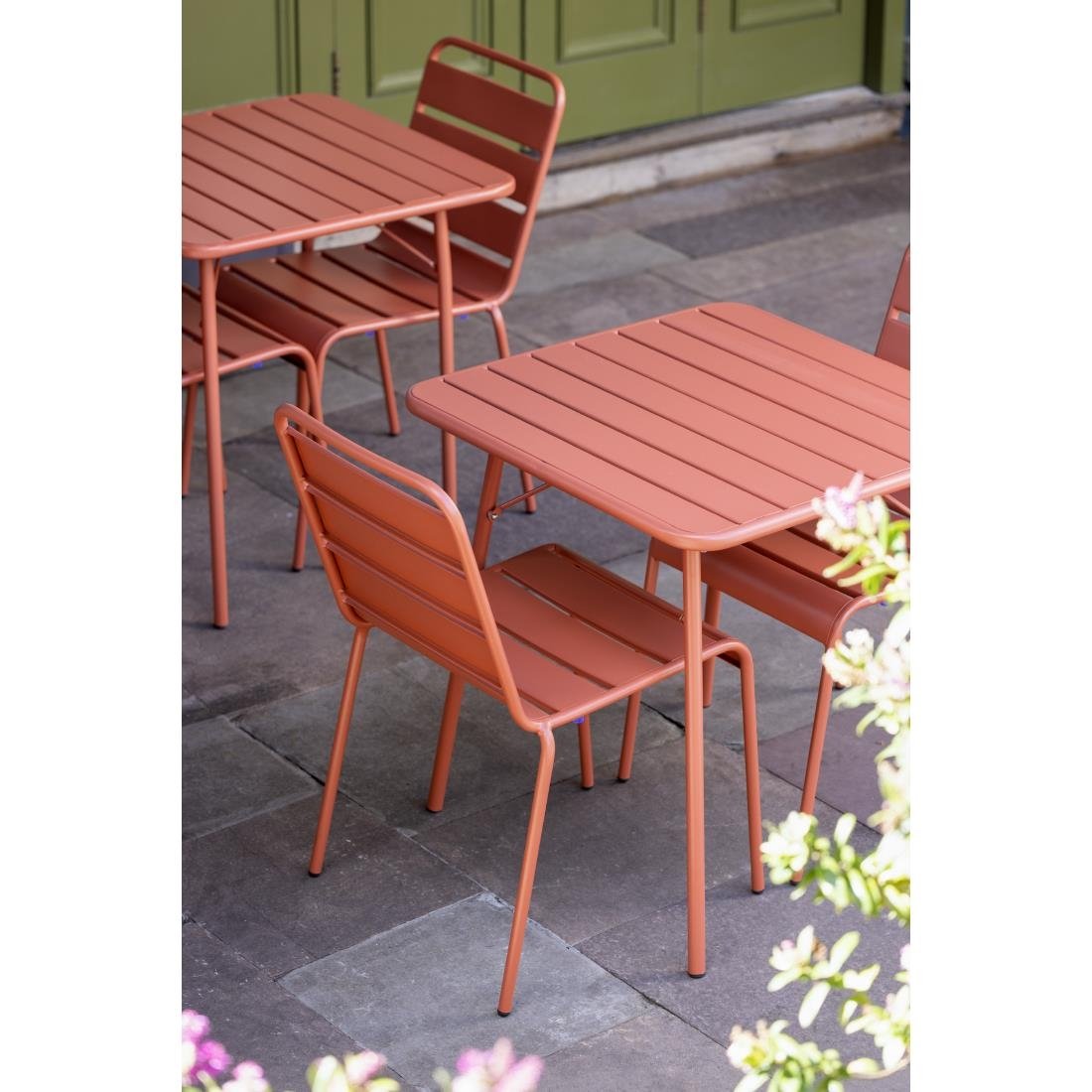 Bolero Terracotta Slatted Steel Side Chairs (4 Pack) - CK063