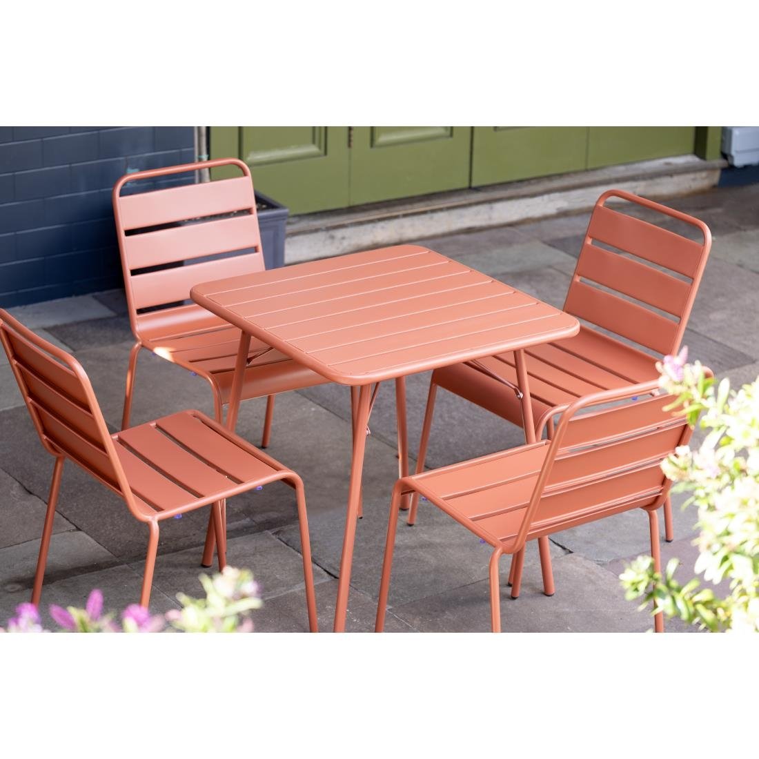 Bolero Terracotta Slatted Steel Side Chairs (4 Pack) - CK063