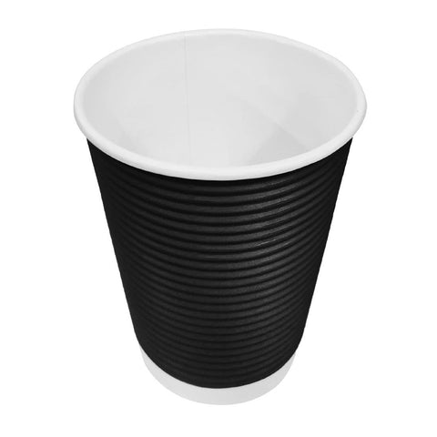 Fiesta Recyclable Takeaway Coffee Cups Ripple Wall Kraft Black 340ml (Pack of 25) - CM541