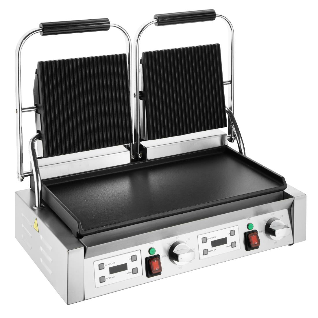 Apuro Double Contact Grill Flat Base Ribbed Top Plate - CU612-A