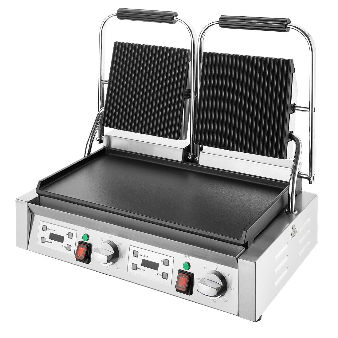 Apuro Double Contact Grill Flat Base Ribbed Top Plate - CU612-A