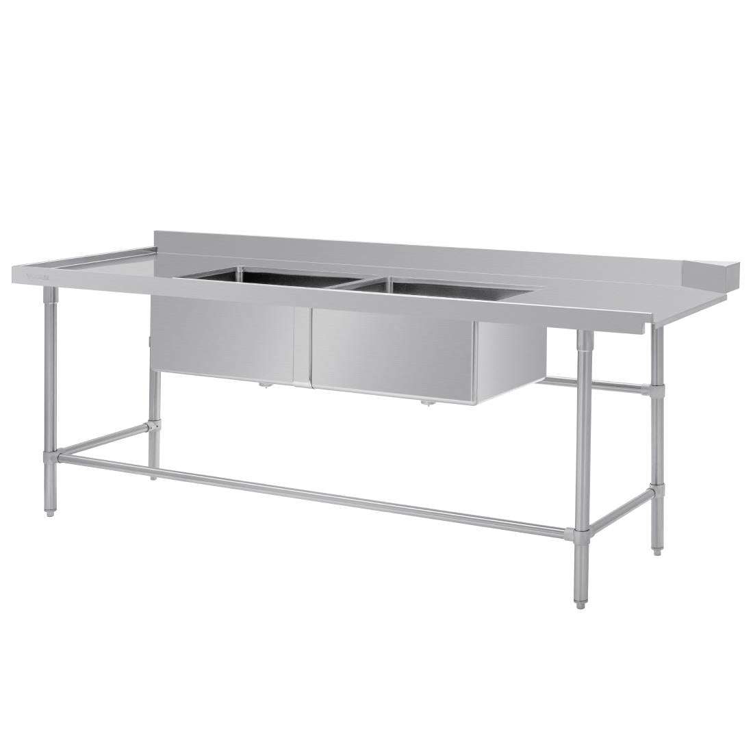 Vogue Dishwasher Inlet Table with Double Bowl Sink 90mm outlet 2400x700x960mmL/H - DE475