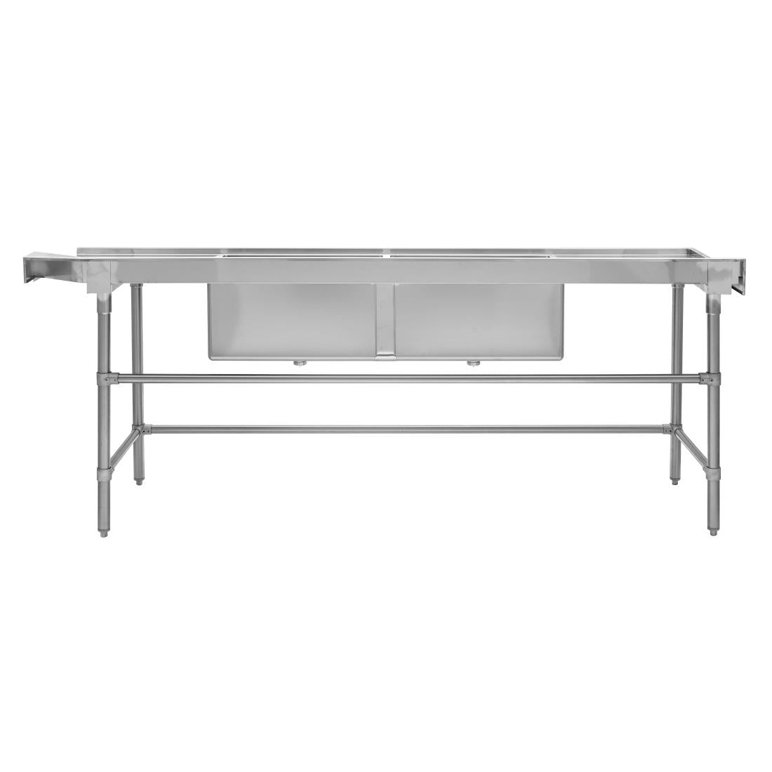 Vogue Dishwasher Inlet Table with Double Bowl Sink 90mm outlet 2400x700x960mmL/H - DE475