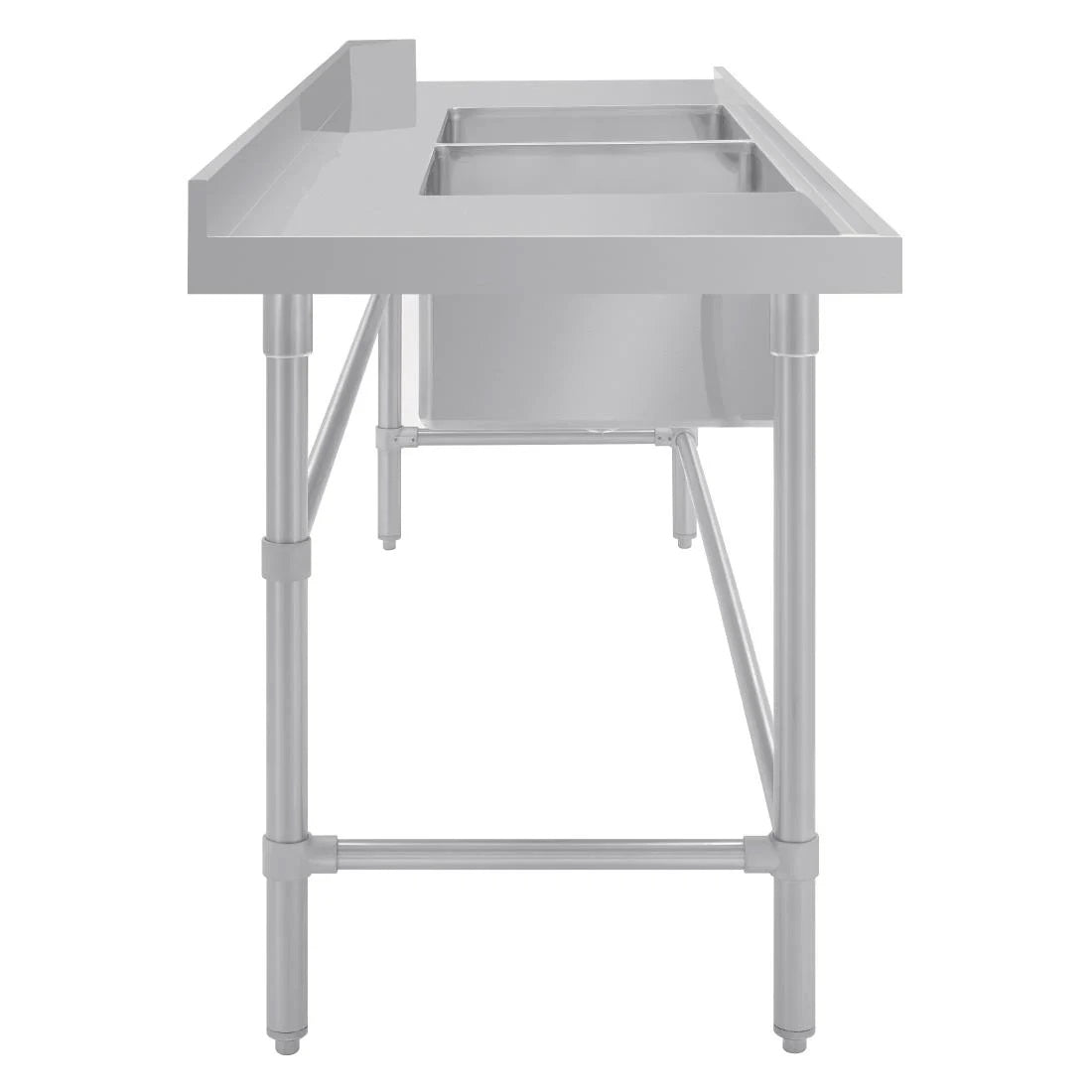 Vogue Dishwasher Inlet Table with Double Bowl Sink 90mm outlet 2400x700x960mmL/H - DE475