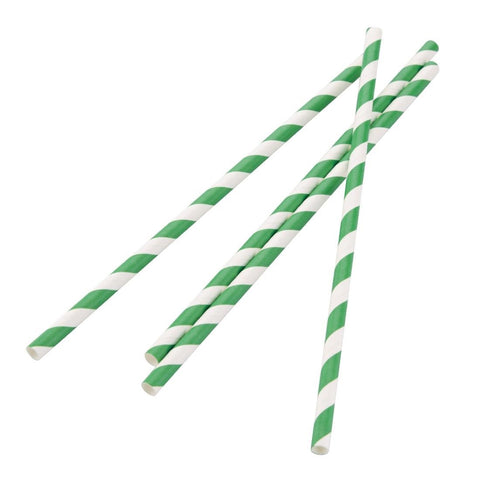 Fiesta Compostable Paper Straws Green Stripes (Pack of 250) - DE928