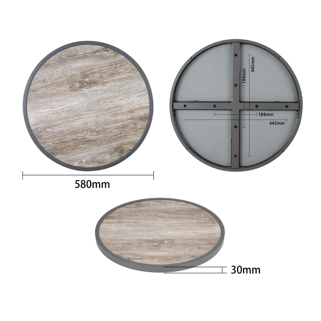 Bolero Fibre Glass Round Table Top Wood Effect 580mm - DL486
