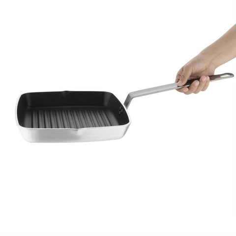 Vogue Square Non Stick Ribbed Skillet Pan 240mm - DL942