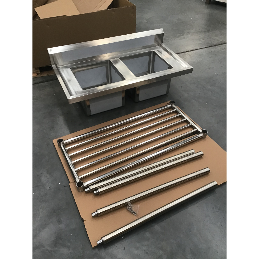 CLEARANCE - Modular System Double Centre Sink Bench with Pot Undershelf - DSB6-1200C/A-NSW2168