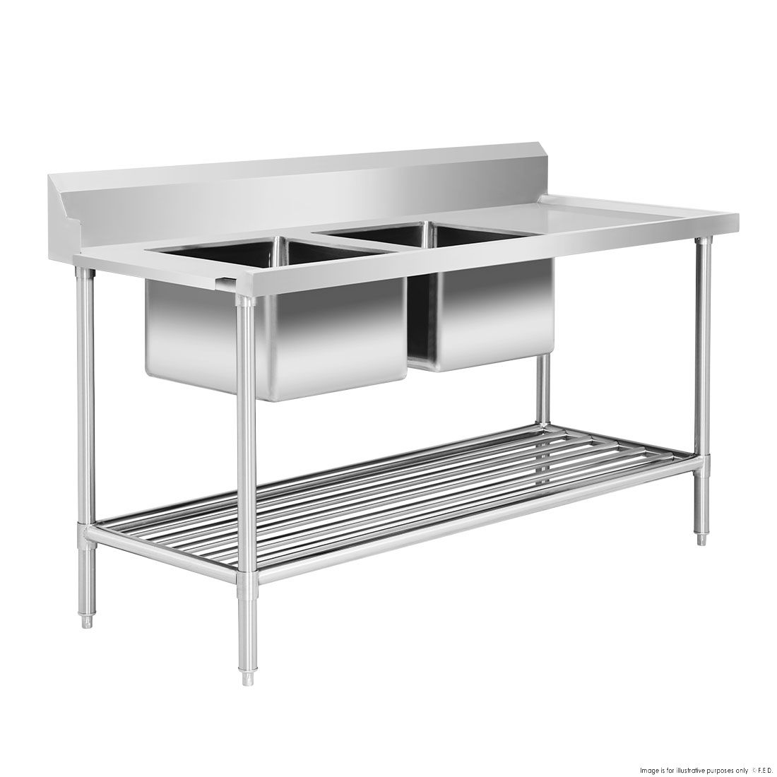 Modular Systems Double Sink Dishwasher Bench - 1800-2400mm Width - Left/Right Inlet
