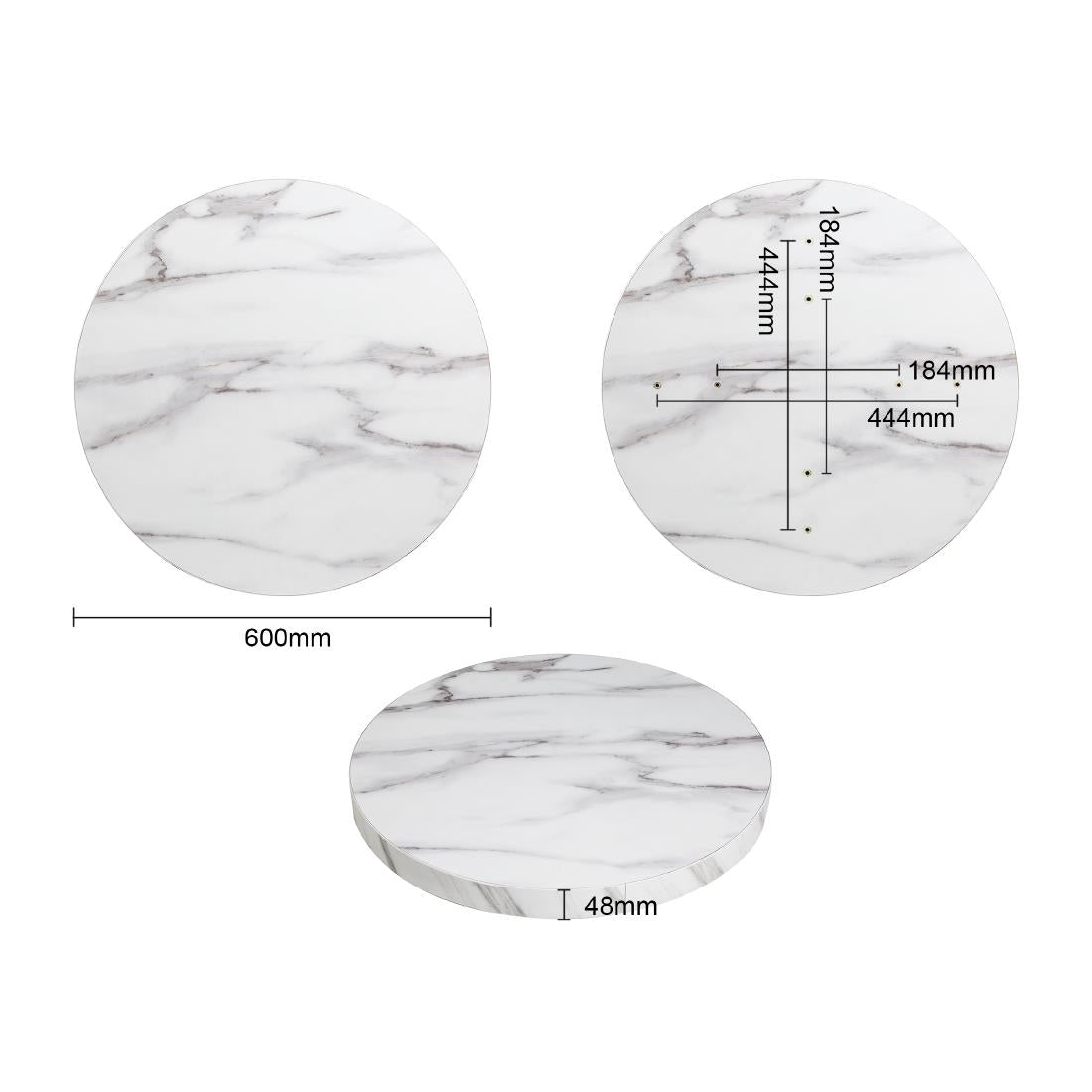 Bolero Pre-drilled Round Table Top Marble Effect 600mm - DT445