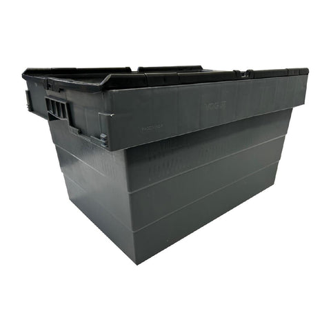 Vogue Plastic Transport Storage Crate with Attached Lid 600x400x320mm - DX995