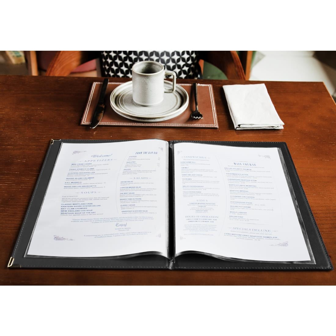 Olympia Leatherette Style Menu Cover A4 2 Card - E221