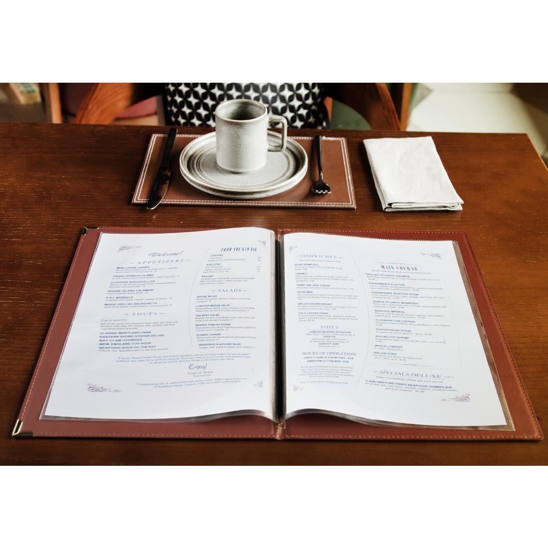 Olympia Leatherette Style Menu Cover A4 4 Card - E222
