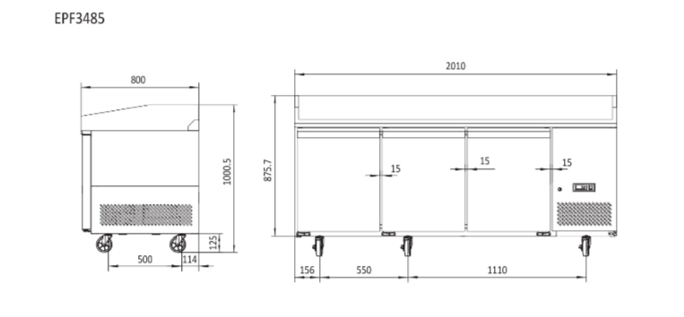 Atosa 3 Door Refrigerated Pizza Table