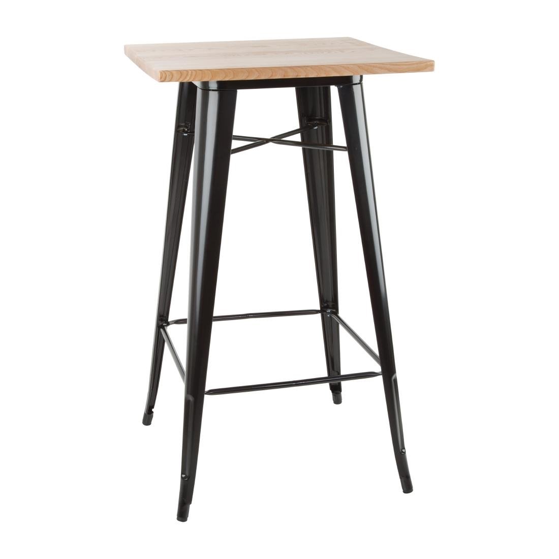 Bolero Bistro Metal Square Bar Table Black with Wooden Top 600mm - FB595