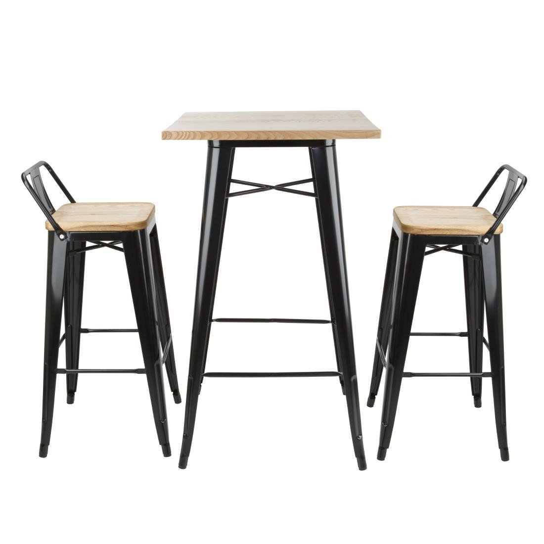 Bolero Bistro Metal Square Bar Table Black with Wooden Top 600mm - FB595