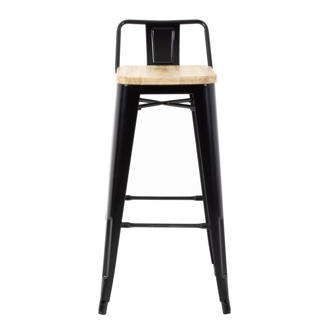 Bolero Bistro Metal High Bar Stool with Wooden Seat Pad and Back Rest Black (Pack of 4) - FB623